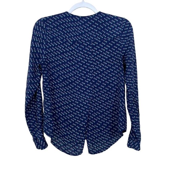 Maeve ANTHROPOLOGIE Size‎ 2 Flying Birds Navy Rayon Chest Pockets Shirt Blouse - Picture 5 of 7